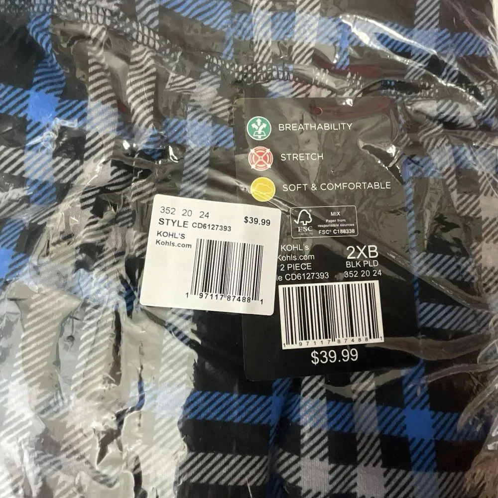 New Men's Big & Tall‎ Cuddl Duds 2 Pack Banded Bottom Pajama Pants Set-Size 2XB